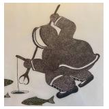 LR - "Good Ice Fishing" Limited Edition Stone Cut Print by Inuit Artist Malaya Akulukjuk
