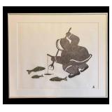 LR - "Good Ice Fishing" Limited Edition Stone Cut Print by Inuit Artist Malaya Akulukjuk