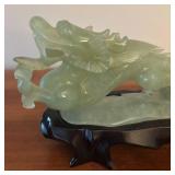 LR - Vintage Jade Dragon Sculpture with Carved Wood Stand