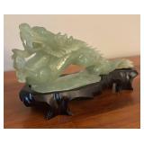 LR - Vintage Jade Dragon Sculpture with Carved Wood Stand
