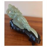 LR - Vintage Jade Dragon Sculpture with Carved Wood Stand