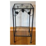 LR - Glass Top Metal Accent Table with Leaf Details