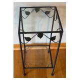 LR - Glass Top Metal Accent Table with Leaf Details
