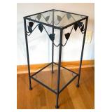 LR - Glass Top Metal Accent Table with Leaf Details