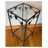 LR - Glass Top Metal Accent Table with Leaf Details