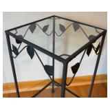 LR - Glass Top Metal Accent Table with Leaf Details