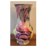 LR - Hand-Painted Glass Vase with Abstract Floral Design