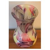 LR - Hand-Painted Glass Vase with Abstract Floral Design