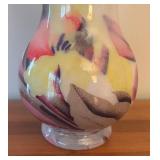 LR - Hand-Painted Glass Vase with Abstract Floral Design