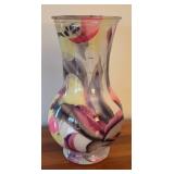 LR - Hand-Painted Glass Vase with Abstract Floral Design