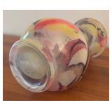 LR - Hand-Painted Glass Vase with Abstract Floral Design