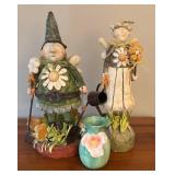 LR - Pair of Floral Fairy Figurines with Small Flower Vase