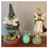 LR - Pair of Floral Fairy Figurines with Small Flower Vase