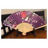 LR - Decorative Set with Framed Asian Print, Floral Fan and Rock Arrangement