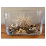 LR - Decorative Set with Framed Asian Print, Floral Fan and Rock Arrangement