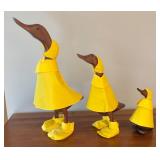 LR - Set of 3 Wooden Duck Figurines in Yellow Raincoats