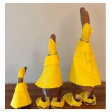 LR - Set of 3 Wooden Duck Figurines in Yellow Raincoats
