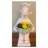 LR - Fleur de Lis Pig Chef Figurine Holding Fruit Bowl
