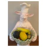 LR - Fleur de Lis Pig Chef Figurine Holding Fruit Bowl