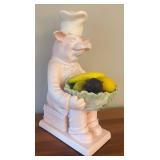 LR - Fleur de Lis Pig Chef Figurine Holding Fruit Bowl