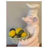 LR - Fleur de Lis Pig Chef Figurine Holding Fruit Bowl