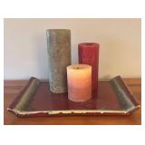 LR - Rectangular Decorative Tray with 3 Assorted Pillar Candles