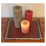 LR - Rectangular Decorative Tray with 3 Assorted Pillar Candles