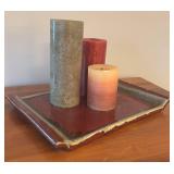 LR - Rectangular Decorative Tray with 3 Assorted Pillar Candles