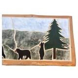 K - Rustic Tile Top Accent Table with Bear and Pine Tree Design