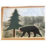 K - Rustic Tile Top Accent Table with Bear and Pine Tree Design