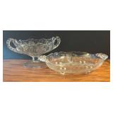 LR - Vintage Cambridge Glass "Rose Point" Divided Relish Dish and Antique Early American Pattern Glass (EAPG) Compote