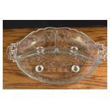 LR - Vintage Cambridge Glass "Rose Point" Divided Relish Dish and Antique Early American Pattern Glass (EAPG) Compote