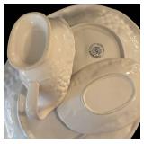 LR - Vietri White Embossed Grape Platter and Gravy Boat with Under Plate