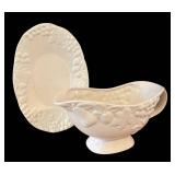 LR - Vietri White Embossed Grape Platter and Gravy Boat with Under Plate