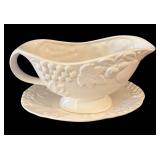 LR - Vietri White Embossed Grape Platter and Gravy Boat with Under Plate