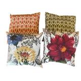 LR - Set of 4 Decorative Accent Pillows with Floral and Pattern Designs
