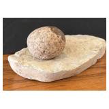 LR - Stone Sculpture with Rounded Granite Sphere on Flat Base