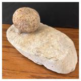 LR - Stone Sculpture with Rounded Granite Sphere on Flat Base