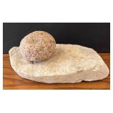 LR - Stone Sculpture with Rounded Granite Sphere on Flat Base