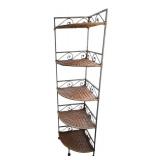 P - Five Tier Wicker and Metal Corner Shelf