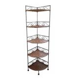 P - Five Tier Wicker and Metal Corner Shelf