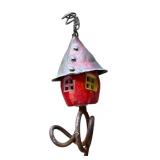 G - Set of 5 Decorative Yard Stakes with Whimsical Houses and Beaded Branch