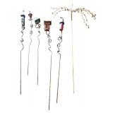 G - Set of 5 Decorative Yard Stakes with Whimsical Houses and Beaded Branch