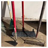 G - Collection of Garden Tools Including Shovels, Rakes, Brooms, Hoe and More