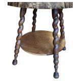 LR - Antique Round Oak Accent Table with Barley Twist Legs