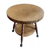 LR - Antique Round Oak Accent Table with Barley Twist Legs