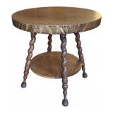 LR - Antique Round Oak Accent Table with Barley Twist Legs
