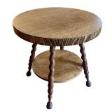 LR - Antique Round Oak Accent Table with Barley Twist Legs