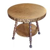 LR - Antique Round Oak Accent Table with Barley Twist Legs