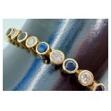 14k Gold Italian Sapphire and Diamond Tennis Bracelet